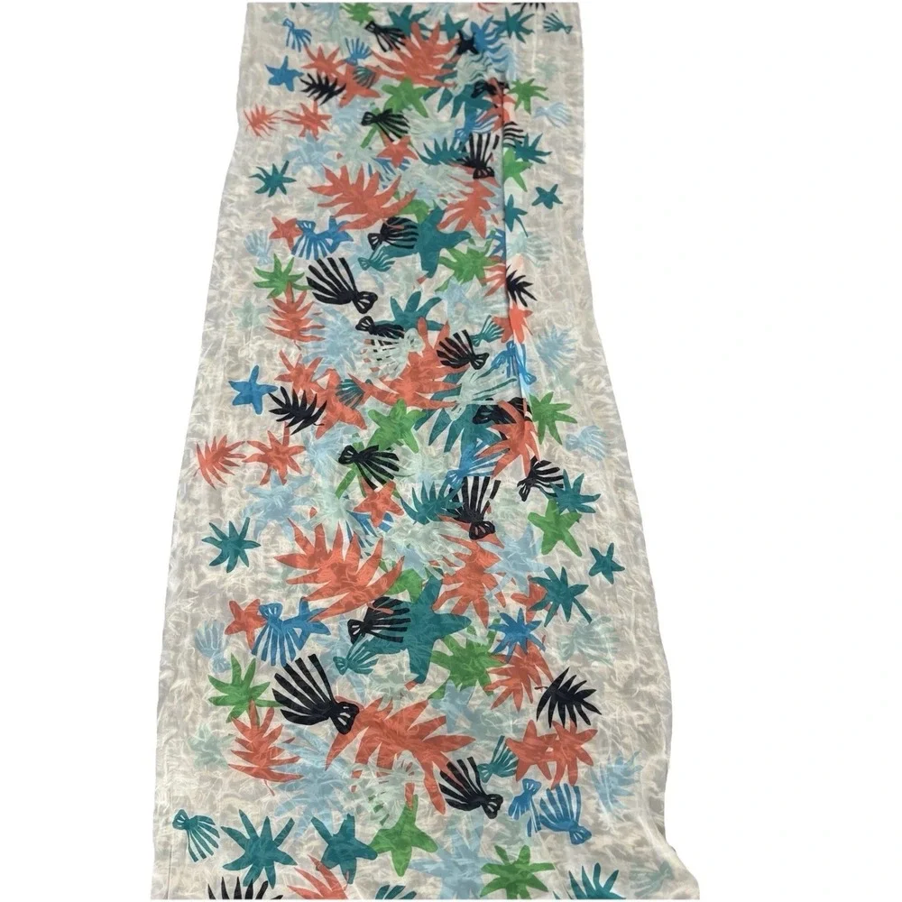 Ann Taylor Factory Scarf Womens Size 68L x 38W White Multicolor Floral Rayon NWT